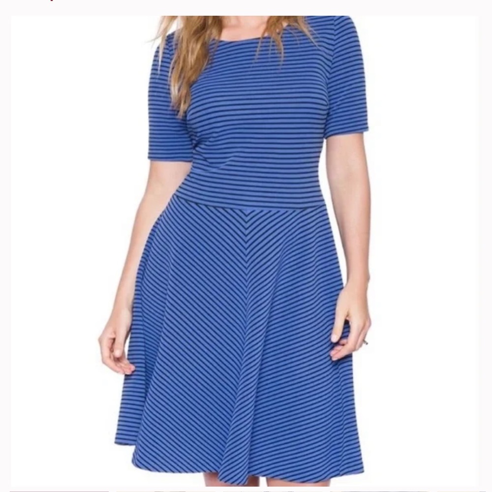 Eloquii Blue Black Striped Fit Flare Skater Dress Size 20